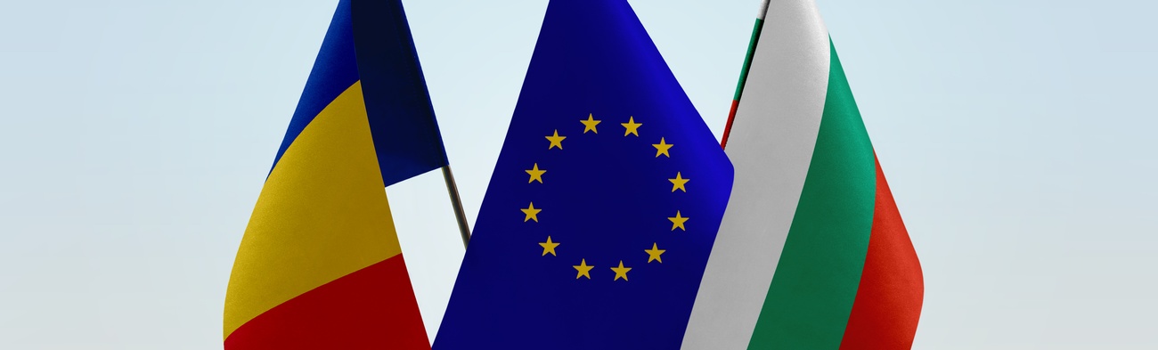 Flags of Romania European Union and Bulgaria